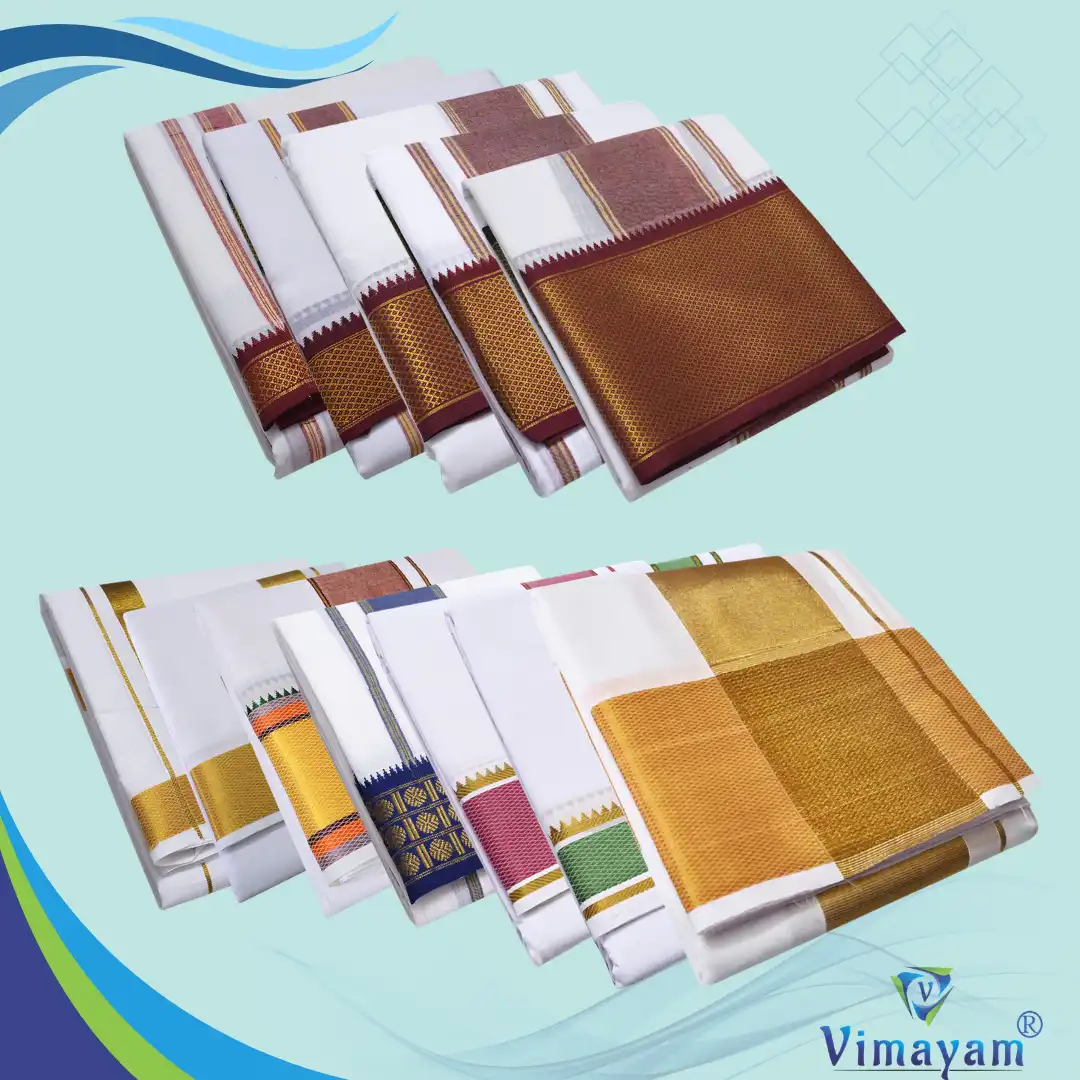 MAYILKAN AND ZARIGAI DHOTIES – WHITE DHOTIES | Vimayam Dhoties